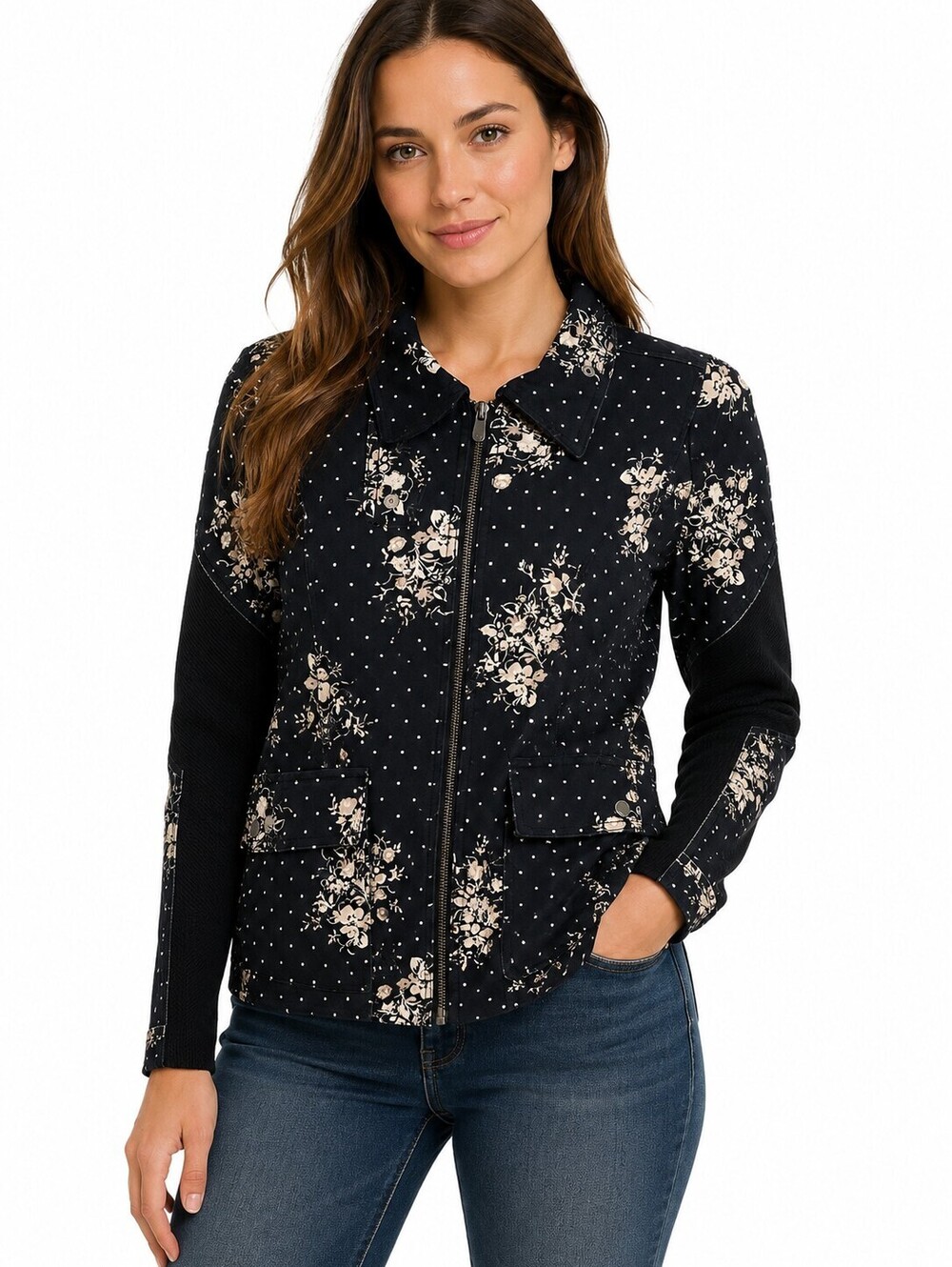 Lole Women's Black Floral Zip Front Polka Dot Lightweight Casual Jacket - Size 4